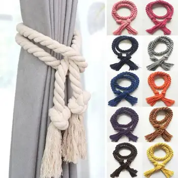 

2 Pcs/set Solid Color Curtain Buckles Tie Rope Curtain Tieback Holder Clips For Curtains Hand Weaving Cotton Linen Rope
