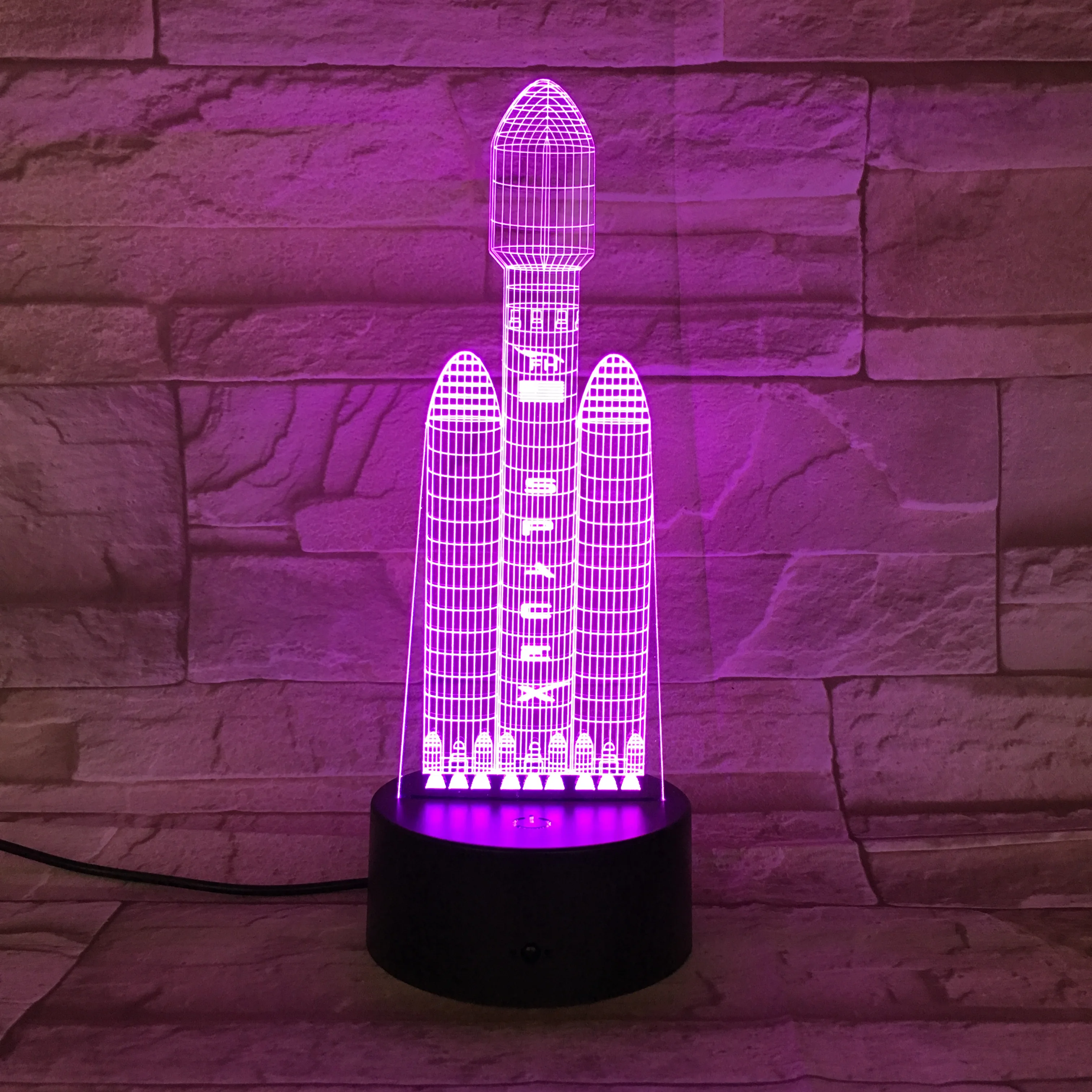 Трехмерная лампа SpaceX Космический пусковой автомобиль Сокол космический корабль