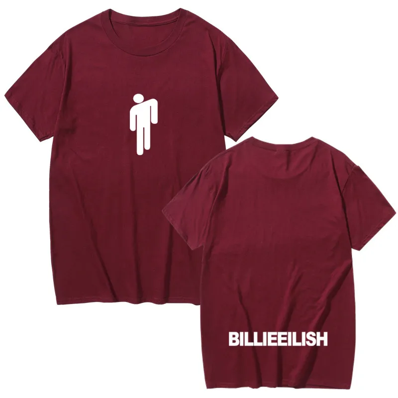 Летняя уличная футболка в стиле хип-хоп Billie Eilish Harajuku Повседневная футболка с круглым вырезом и короткими рукавами для мужчин и женщин крутой для хипстеров - Color: maroon