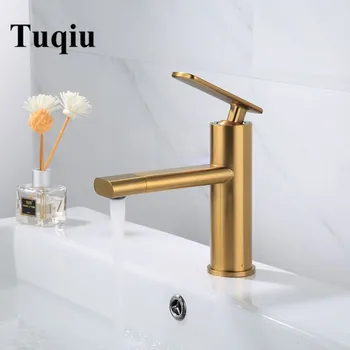 

Basin Faucets Brushed Gold Brass Faucet Bathroom Sink Faucet Single Handle Deck Mounted Toilet Hot And Cold Mixer Water Tap