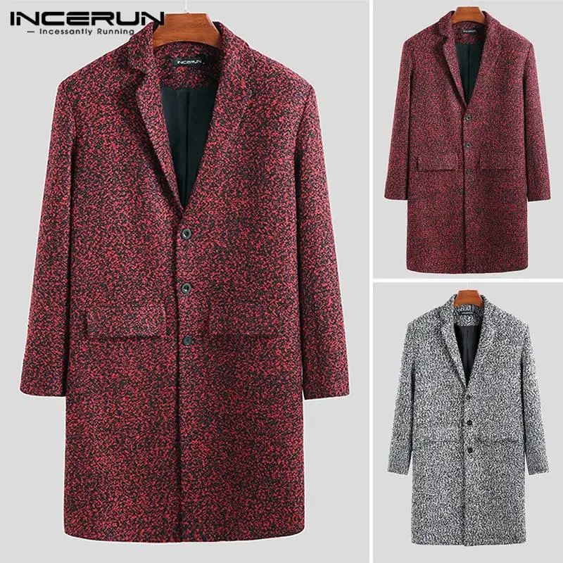 INCERUN Men Long Sleeve Solid Color WindProof Woolen Long Coats Business Style Trend Button Long Trench Jackets Abrigos Hombre INCERUN Men Long Sleeve Solid Color WindProof Woolen Long Coats Business Style Trend Button Long Trench Jackets Abrigos Hombre