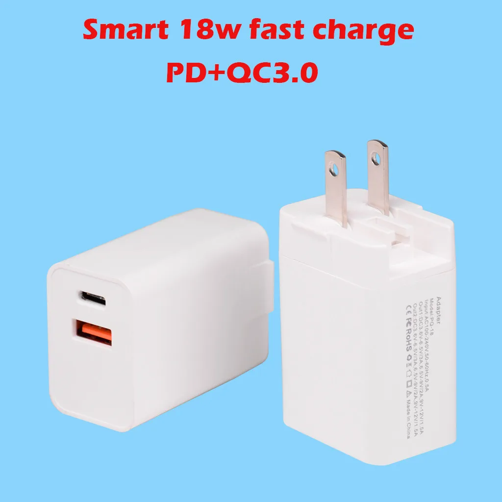 США быстрое зарядное устройство 18 Вт USB PD+ QC 3,0 быстрое зарядное устройство два порта питания зарядное устройство для путешествий умная Регулировка Быстрая зарядка головка - Цвет: BK