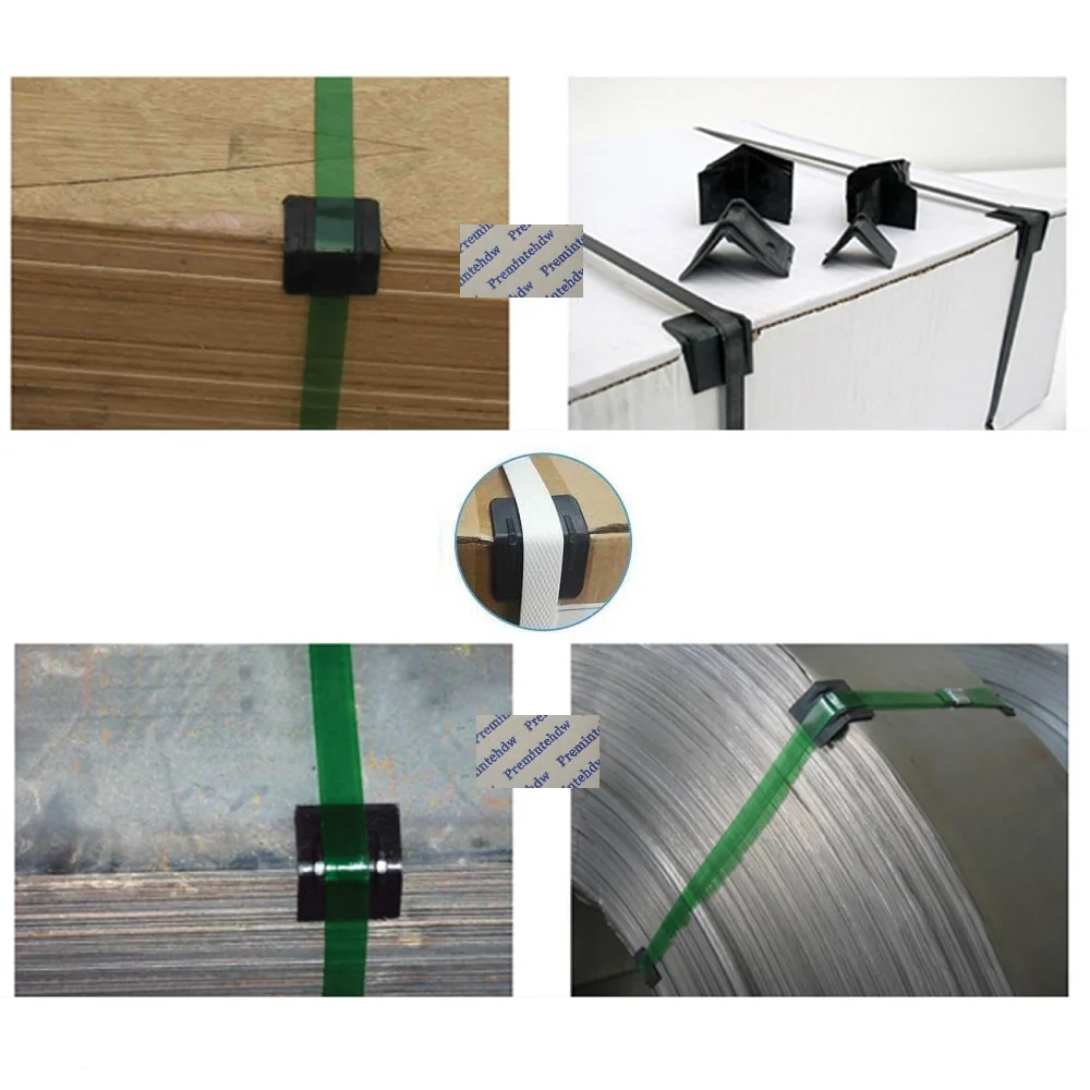 1000Pcs Black Merchandise Plastic Tie Down Strapping Tape Edge Protector Packing Corner Bracket