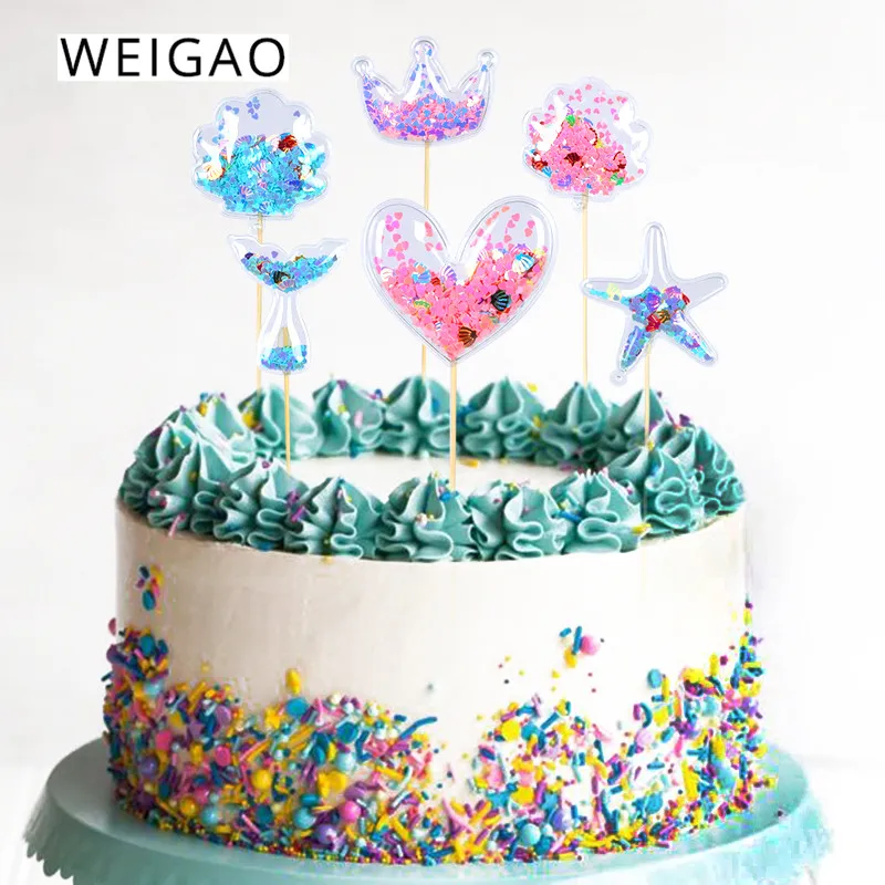 WEIGAO, 3 шт., украшение для торта, конфетти, звезда, любовь, морская звезда, топперы для свадьбы, Русалка, день рождения, украшения для торта для вечеринки