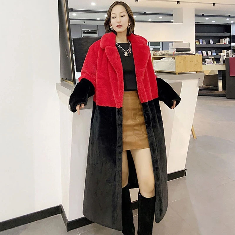 

2020 Winter Women Furry Warm Faux Rabbit Fur Coat Long Jacket Women Mixed Color Thick Warm Oversize Female Plush Coats