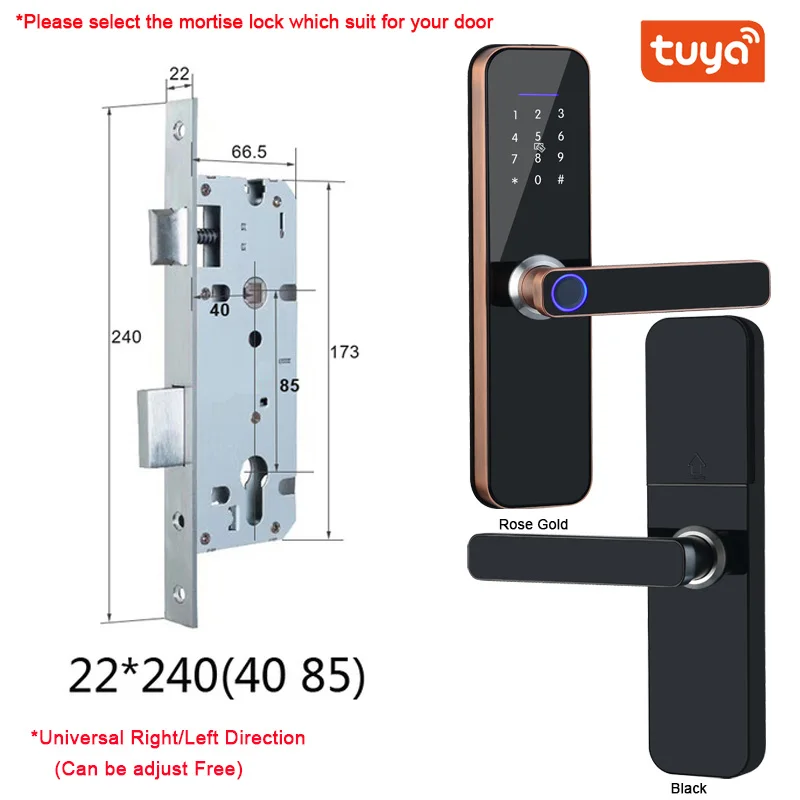 Tuya Wifi Electronic Smart Door Lock With Biometric Fingerprint / Smart Card / Password / Key Unlock/ USB Emergency Charge electric door lock Access Control Systems