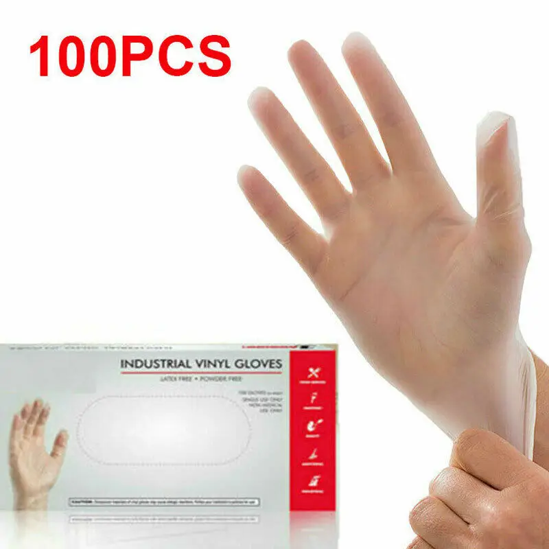 100PCS Multi Use Bastion Vinyl Gloves Disposable Powder Free Powdered Examination Clear premium quality Golves Anti Virus | Дом и сад