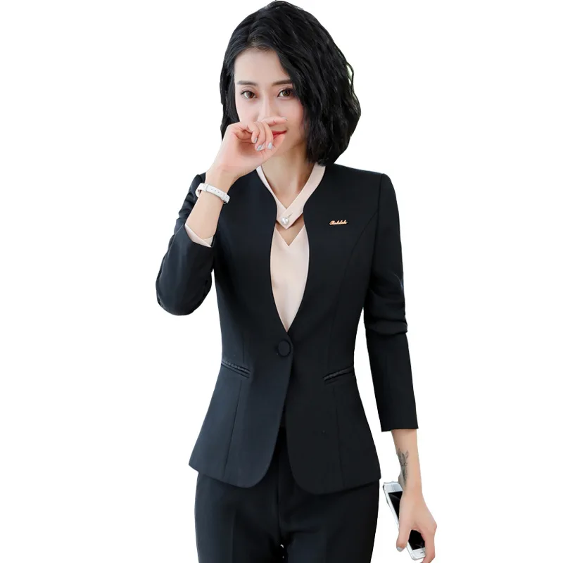 black coat and pant IZICFLY стиль осень серый брючный и пиджак костюм Женская рабочая одежда офисный элегантный деловой костюм из двух предметов женские офисные брючные костюмы - Цвет: black coat and pant