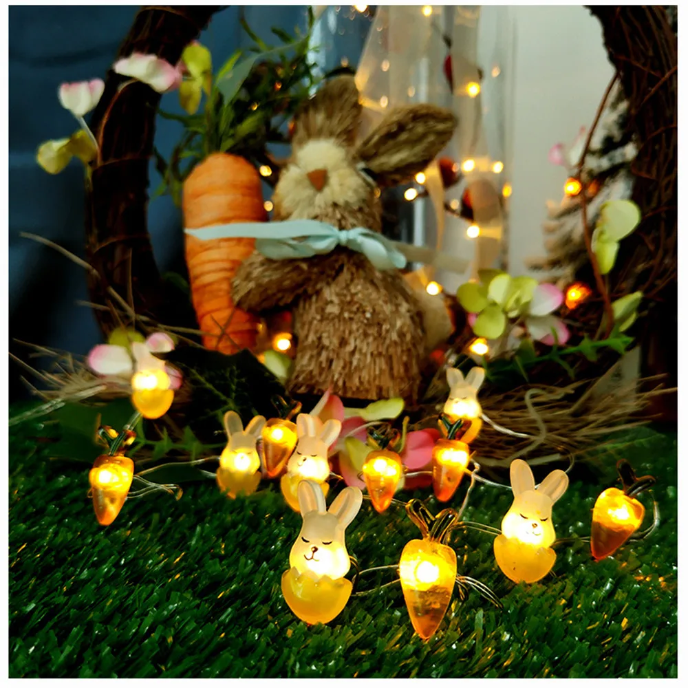 

Easter LED String Lights Rabbit Carrot Easter Egg Decorations For Home Bunny Fairy Light Supplies Happy Easter Gifts Party Favor