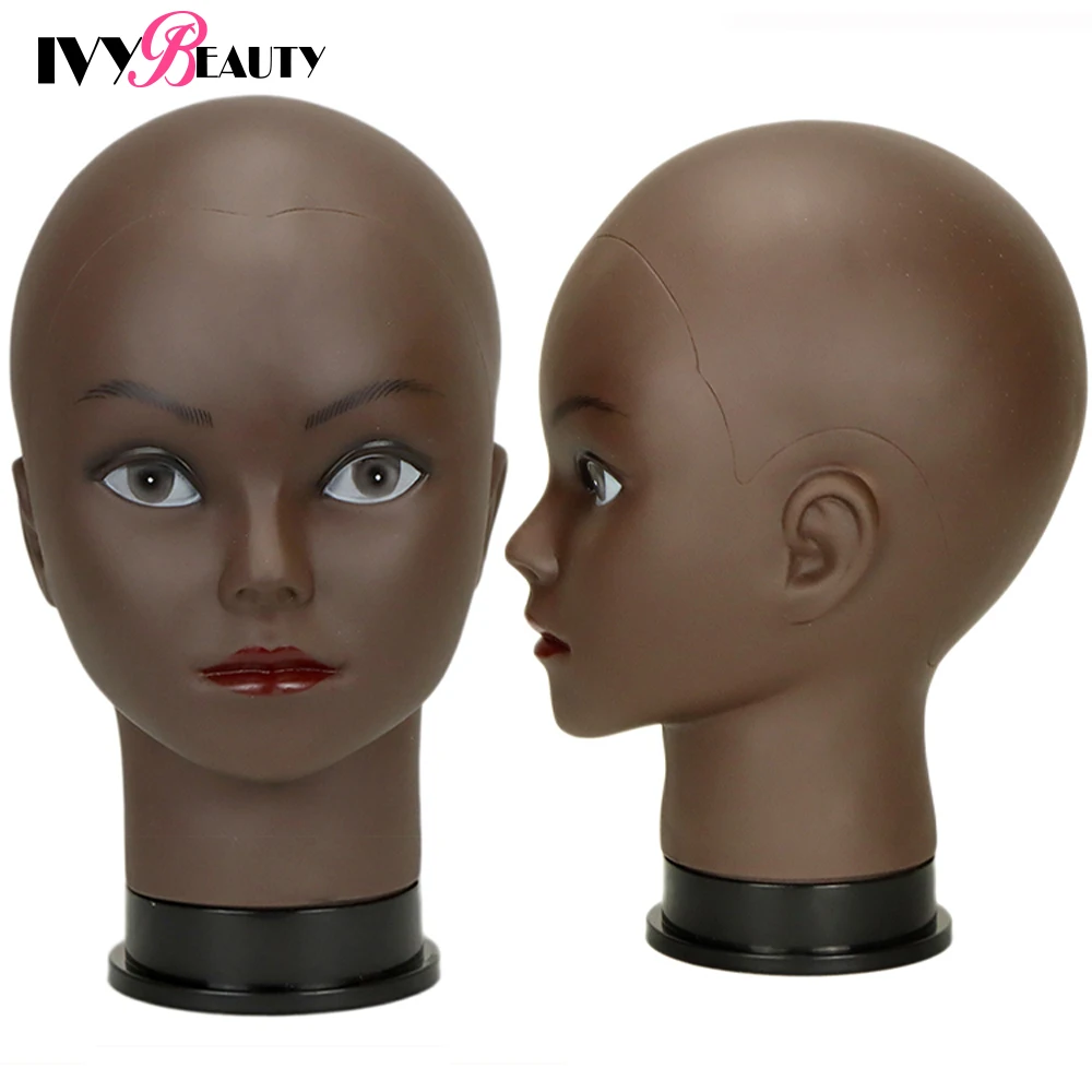 African Bald Mannequin Head Black 22inch Female Manikin Mode Professional  Cosmetology For Wig Making Dummy Head With T-Pins