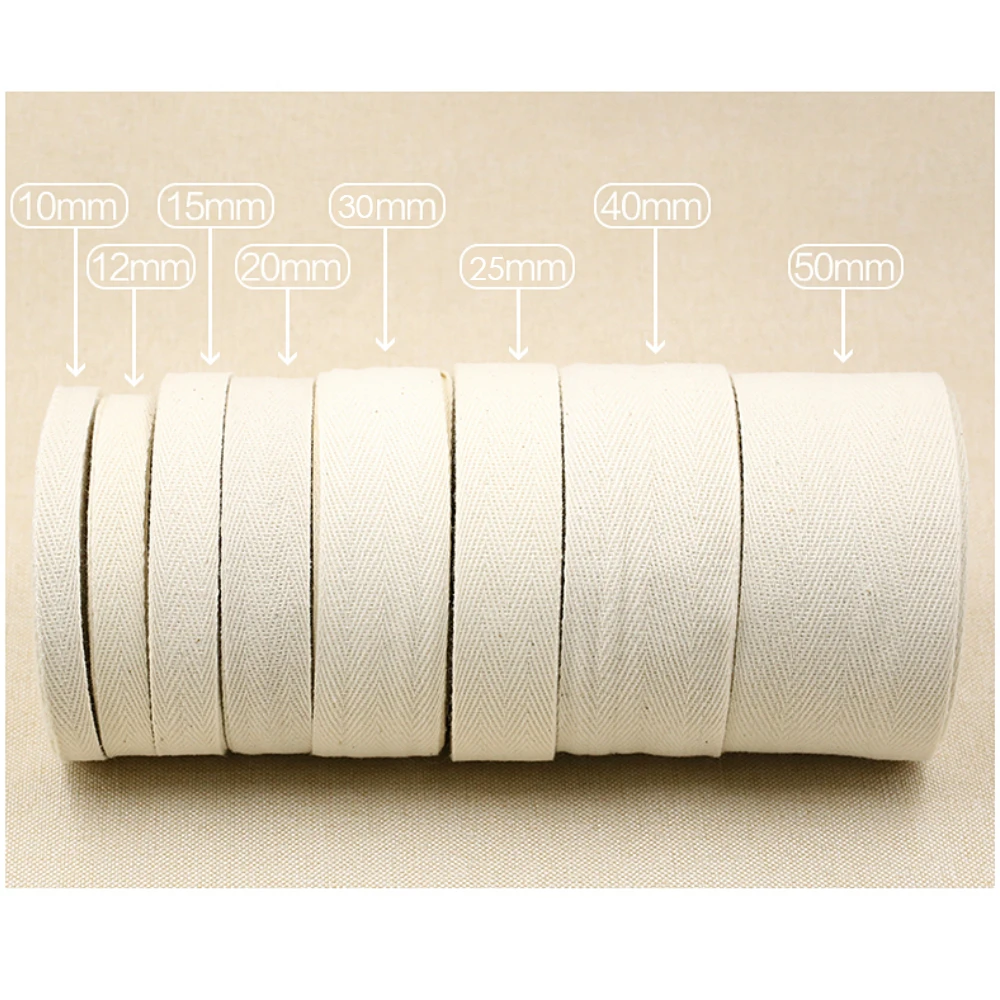 Ribbon Decoration Supplies 100% Cotton Zakka Herringbone Tape Taping Package Ribbon 10MM 15MM 20MM 25MM 30MM 50YARD/SET