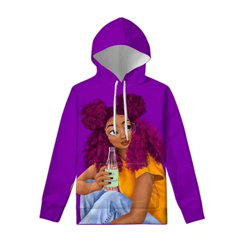 

Purple African Black Girl Pattern Hoodies Women Sweatshirt Harajuku Autumn Purple Wine Hoodie Pullovers Sudadera Mujer 2019