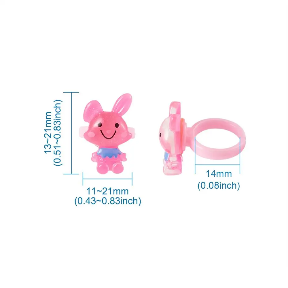 Mixed Color Cute Rings 36-100pcs/Box Children's Day Jewelry Plastic Kids Ring for Girls with Mixed Style Animal Fruit as Gifts