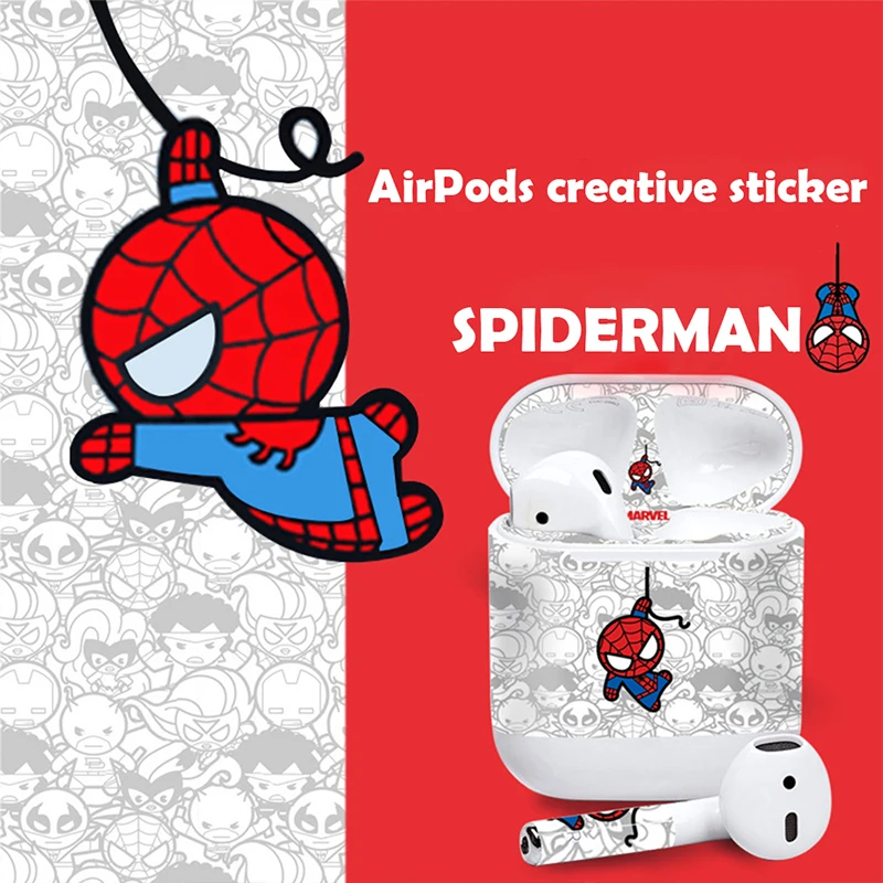 3 в 1 Marvel Железный человек Человек-паук стикер с рисунком из мультфильма для Apple Airpods Air Pods 1 наушники защитная кожа клей полный Чехол