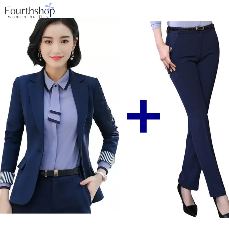 Trajes de pantalón de trabajo de oficina para mujer, de 2 piezas uniformes profesionales, pantalones formales, conjunto de ropa, 2020 4XL|Trajes de pantalón| - AliExpress
