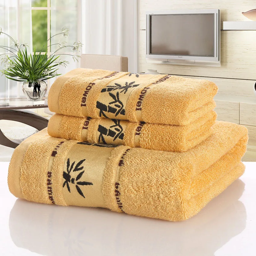 LASISZ Bamboo Fiber Towels Set Home Bath Towels for Adults Face Towel  Thick Absorbent  Luxury Bathroom Towels,Yellow,1pcs34x75cm 