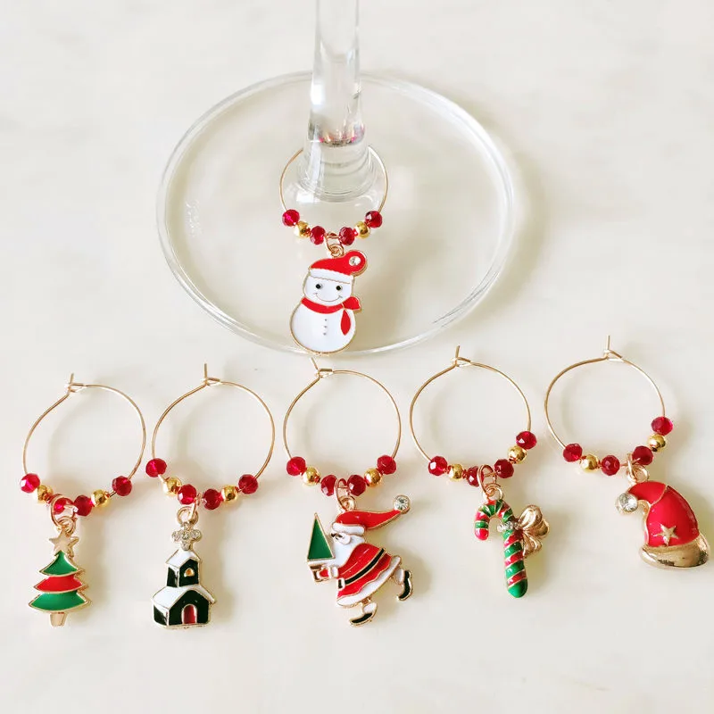 Set of 6PCS Christmas Design Wine Glass Charms Rings Marker Christmas Party Bar Table Decorations Gift