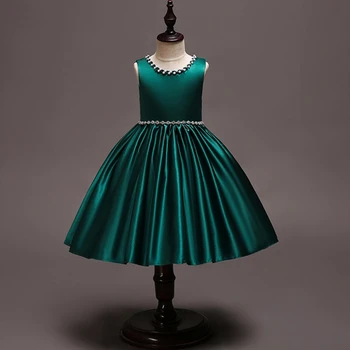 

Girls party costume pettiskirt pearl round neck skirt princess skirt green dance skirt small host dress