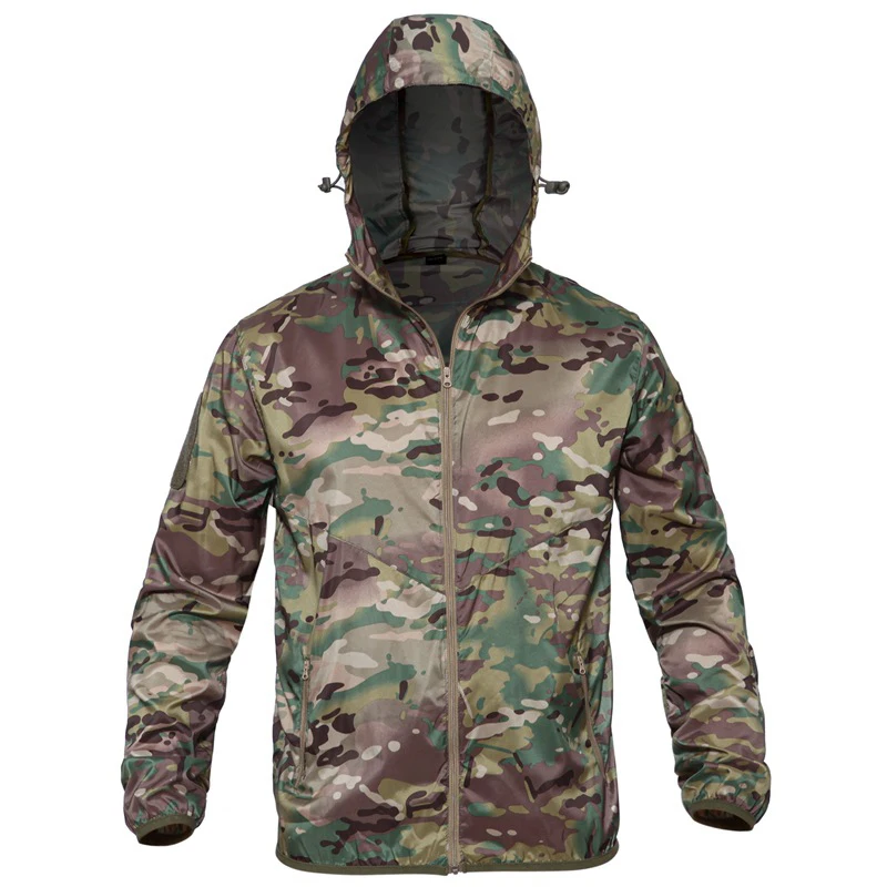 

Men's Tactical Hooded Camouflage Breathable Running Mountaineering Skinsuit Outdoor Sports Quick-drying Windbreaker Jacket