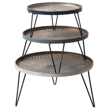 

Vintage Industrial Wrought Iron Round Tray Racks Set Fruit Snack Food Bread Dessert Storage Tray Desktop Decoration Plate