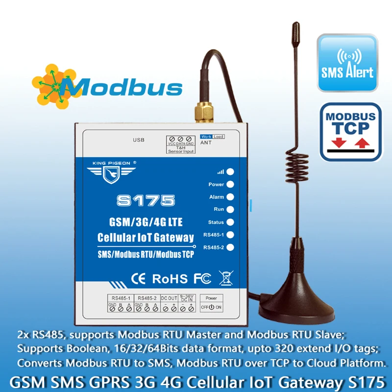 Wireless industrial IoT Gateway S175 Remote Monitoring for Farm Agricultural Irrigation 2 RS485 support Modbus RTU to SMS Alart
