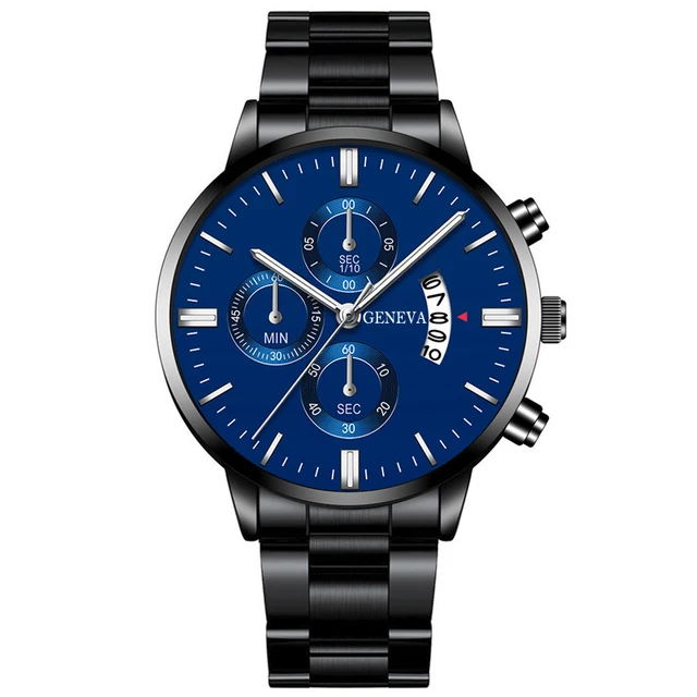 2020 Fashion Trend Men's Stainless Steel Watch Luxury Calendar Quartz Watch Men's Business Casual Watch Black Blue
