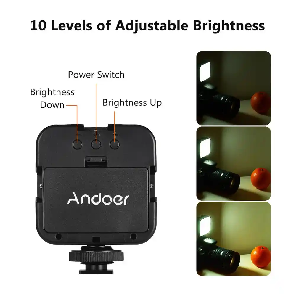 Andoer Mini LED Video Light Photography Fill-in Lamp 6500K Dimmable 5W with Cold Shoe Mount Adapter for Canon Nikon Sony DSLR Camera