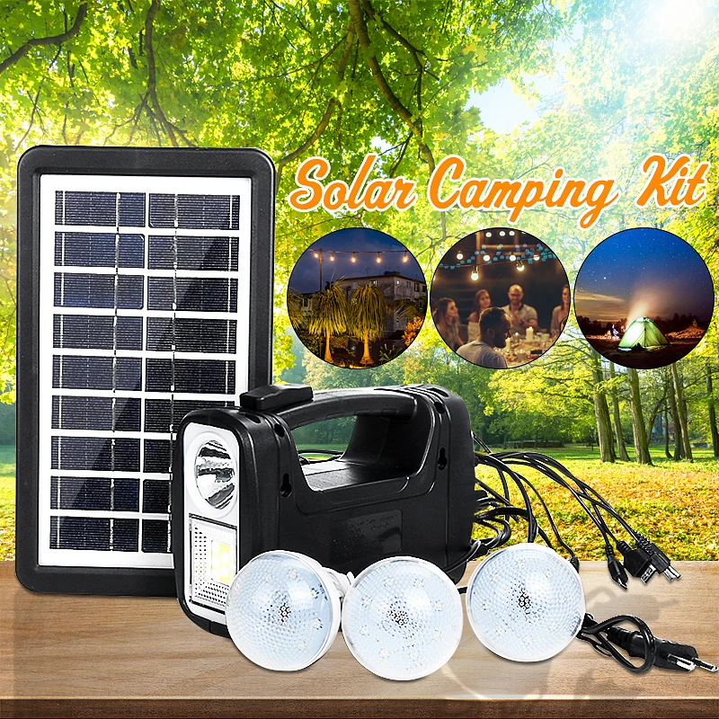 

Outdoor Portable Solar Generator with Electric Light Bulb USB Charger Camping Fishing Emergency Power Source 6V 4500mAH Battery