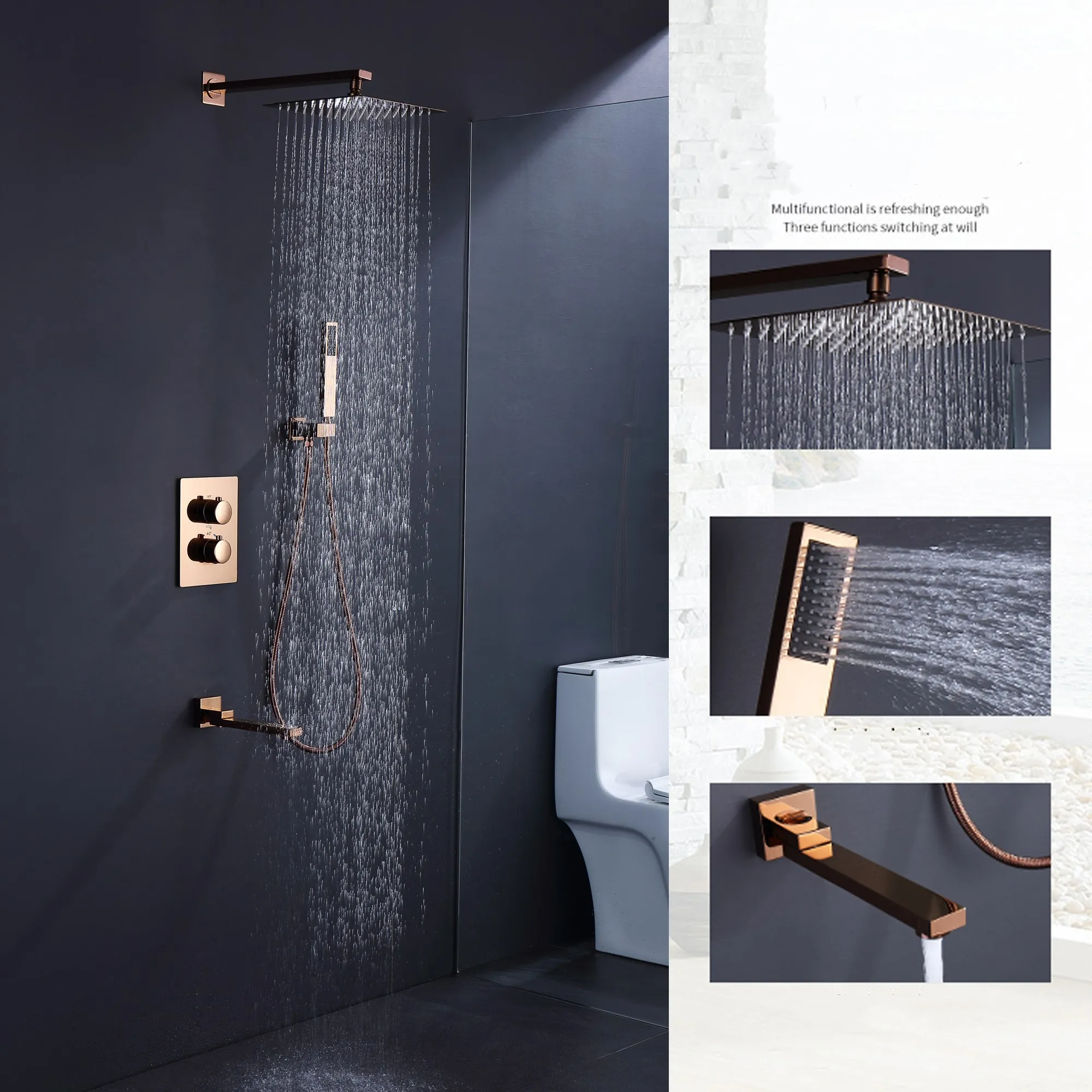 Bathroom Shower Faucet Set Concealed Thermostatic Bathtub Faucet Set Brush Gold Black Rose Gold Brass Square Rainfall Style Shower Faucets Aliexpress Bathroom Shower Faucet Set Concealed Thermostatic Bathtub Faucet Set Brush Gold Black Rose Gold Brass Square Rainfall Style Shower Faucets Aliexpress