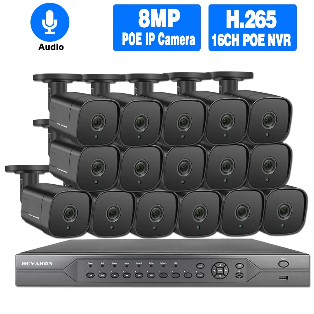 H.265 16CH 5MP 4K HD POE NVR комплект CCTV системы Открытый водонепроницаемый аудио AI IP камера