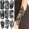 Black Rose Flower Cross Temporary Tattoos For Women Adults Wolf Lion Vampire Compass Pirate Ship Fake Tattoo Sticker Arm Tatoos 1