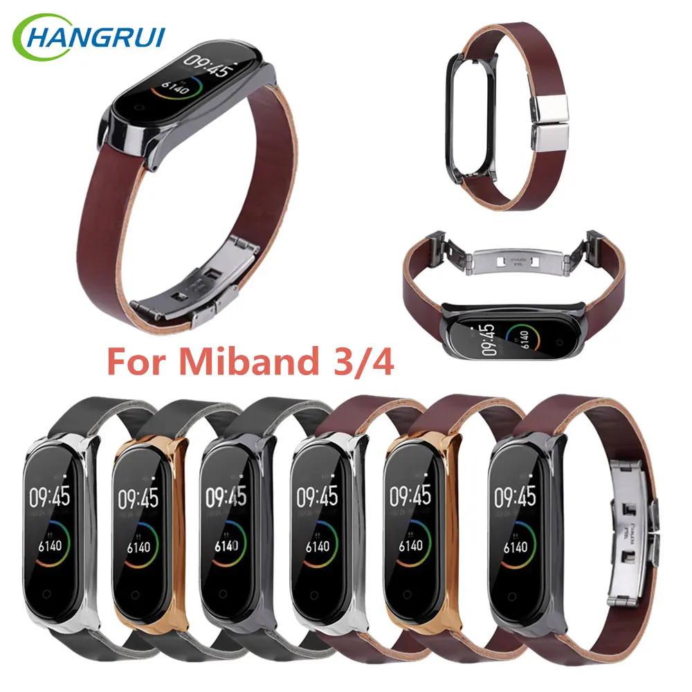 Hangrui для XiaoMi Mi Band 4 браслет модный ретро кожаный 3 Band4 металлическая рамка ремешок