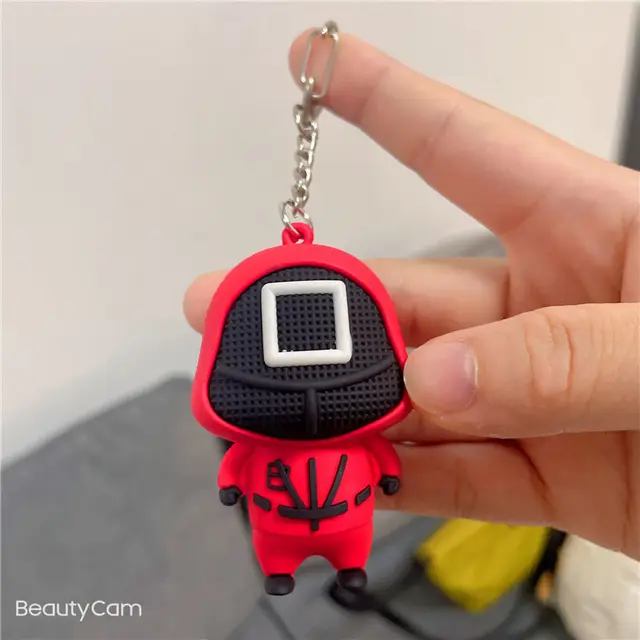 Creative Charms Squid Game Keychain Soldier Triangle Series  3d Mini Doll Figurine Key Ring Car Backpack Pendant Gift Ornament