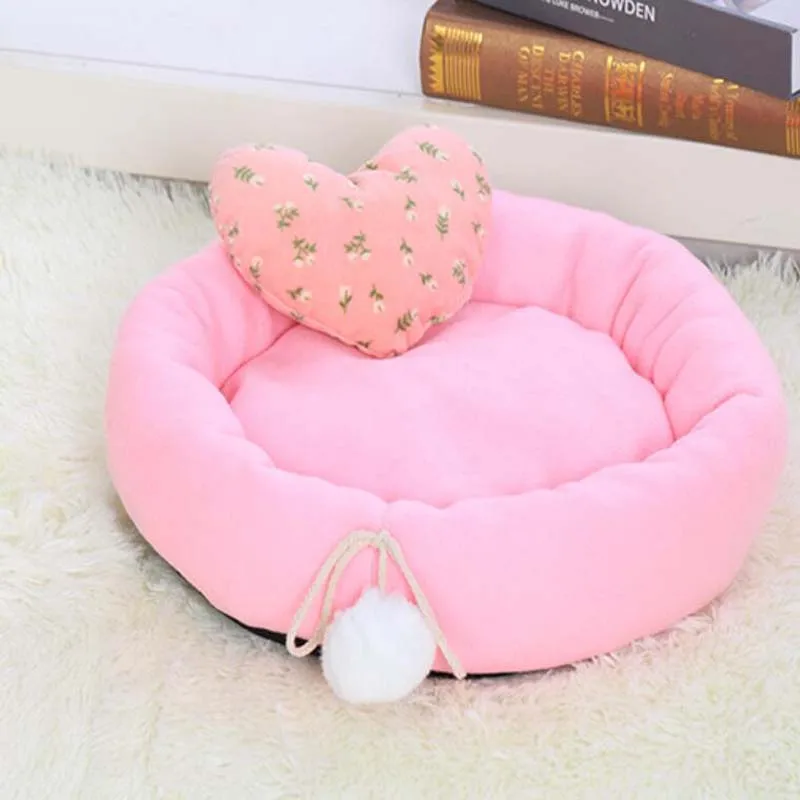 pink Кровать для кошек самонагревающийся дом для домашних кошек с мячом для домашних животных съемный матрас коралловый флис клетка для щенков лежак серый розовый зеленый - Цвет: pink