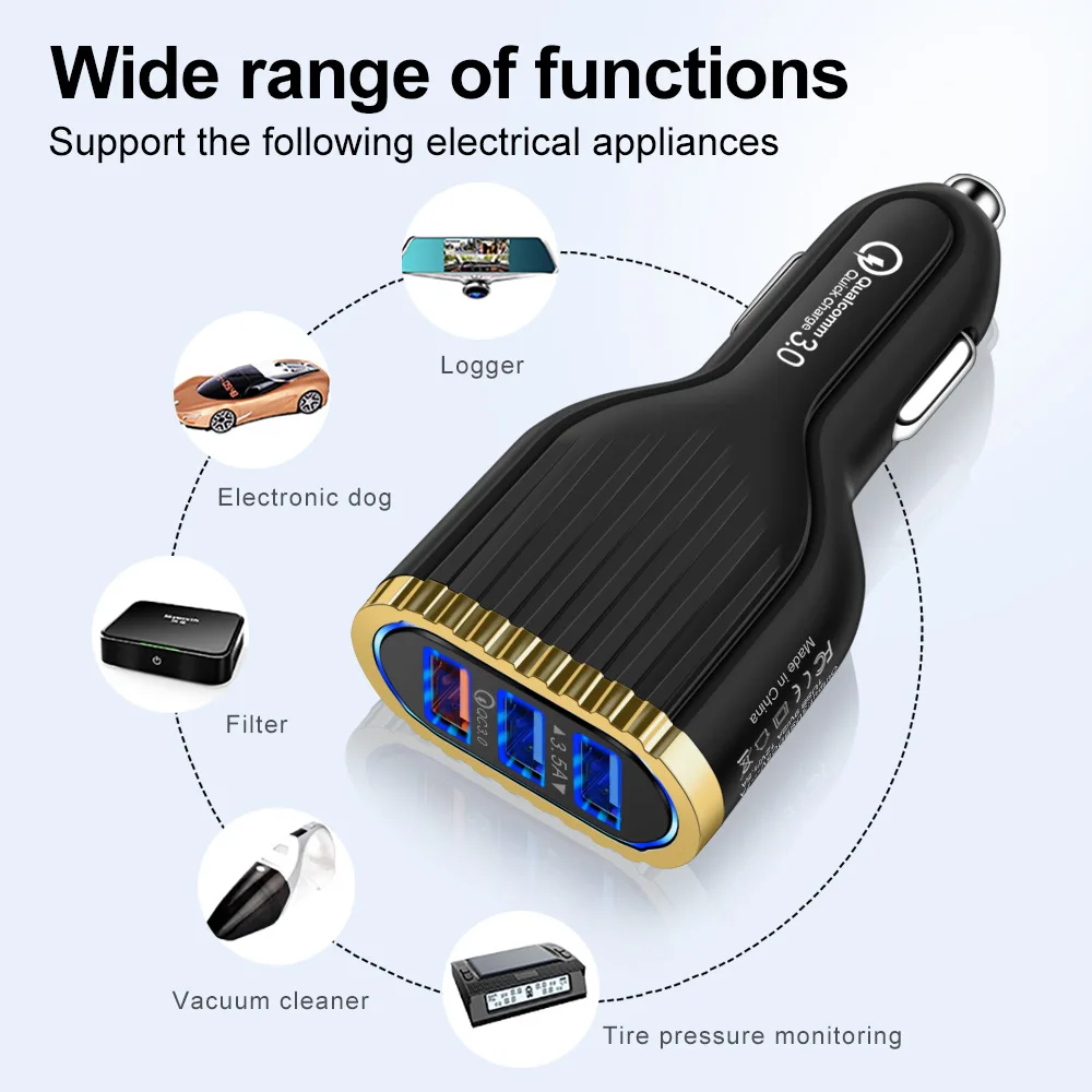 Автомобильное usb зарядное устройство OneVan 18 Вт, быстрое зарядное устройство, светодиодный разъем Micro USB, три порта, автомобильное зарядное устройство USB для мобильного телефона samsung Iphone