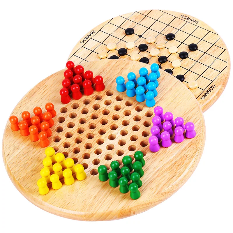 

Kindergarten Wooden-in-Hexagonal Checkers Five-in-a-row Building Blocks Board Game of Chess Children'S Educational Toy