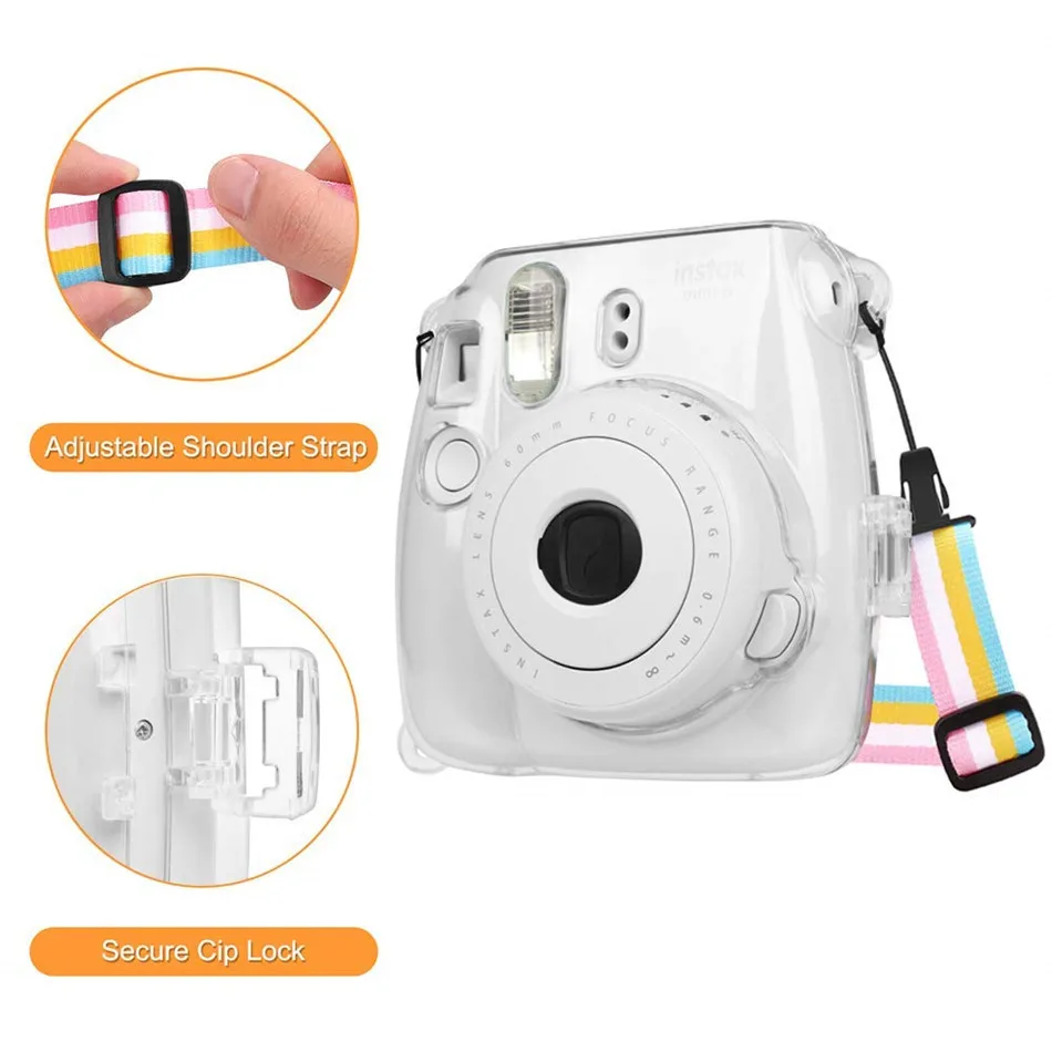 Waterlowrie Instax Mini 9 Case Transparent Plastic Cover Instant Camera Protect bag With Strap For Fujifilm Instax Mini 9/ 8 /8
