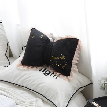 

Bow-shaped Pillow Lace Embroidery Light Luxury Girl Heart Black Pillow Sofa Cushion Liner Removable Washable Bedroom Decor