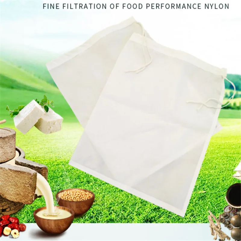 Reusable Fine Mesh Nut Milk Bag and Strainer for Homemade Drinks and Infusions, 20x30cm