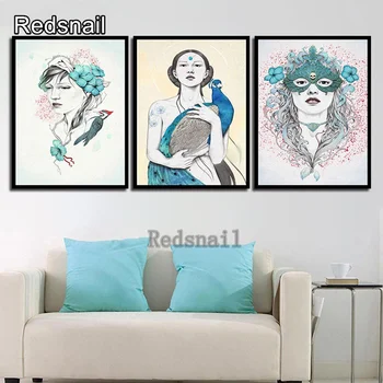 

diy Diamond Painting Woman And peahen5D Diamond Embroidery square round drilling Triptych Painting Diamond Mosaic kits TT1090