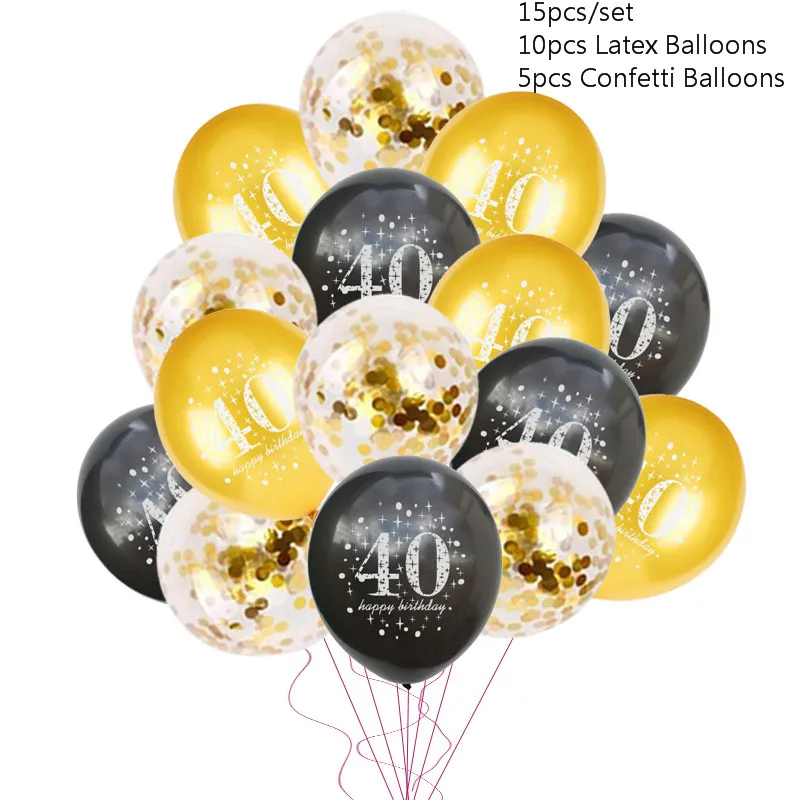 30, 40, 50, 60 летних воздушных шаров с днем рождения, праздничные украшения для взрослых, черные золотые воздушные шары, 30, 40, 50 лет, вечерние сувениры - Цвет: 15pcs 40balloons