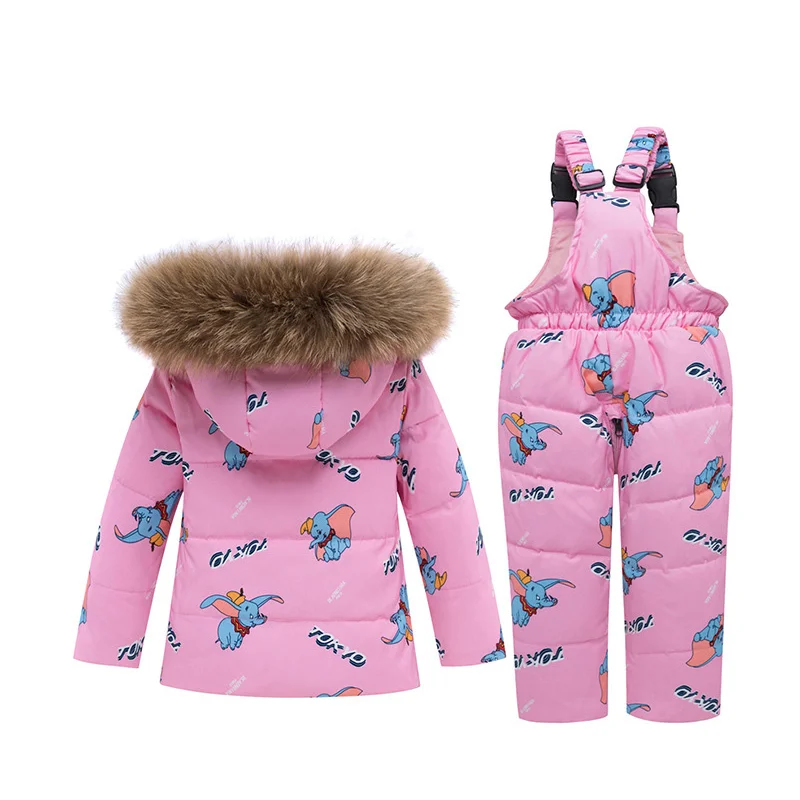 Зимний теплый пуховик комплекты одежды для девочек Одежда для маленьких мальчиков пуховые пальто+ комбинезоны детский зимний костюм для девочек