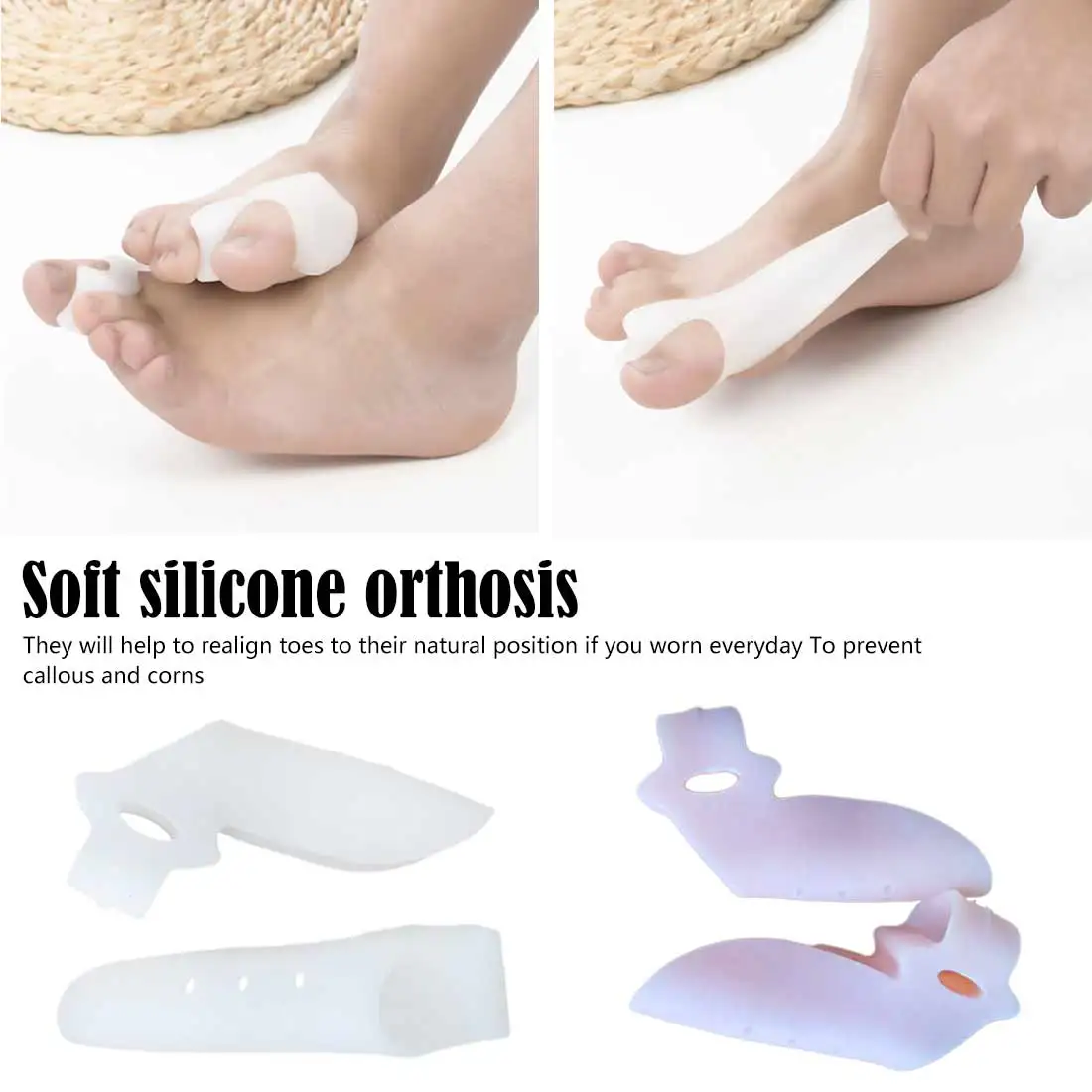 

1pair Daily Use Biological Silicone Big Toe Hallux Valgus Corrector Bunions Treatment Appliance Toe Separator Feet Care
