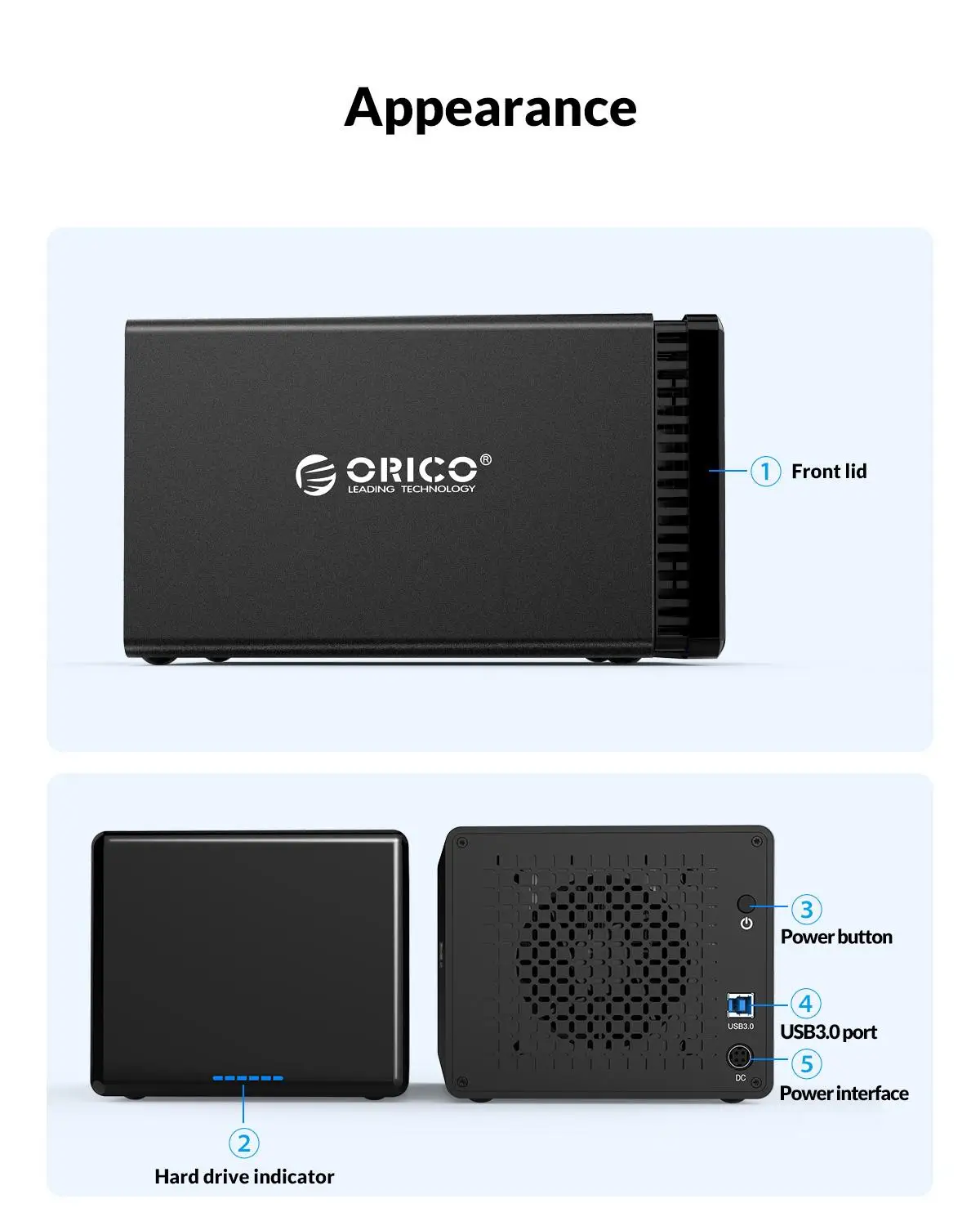 NAS Enclosure ORICO HDD Case Storage 2 Bay Hard Drive Docking Station SATA to USB3.0 16TB Tool Free Support Raid