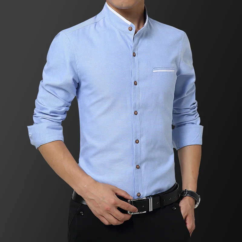 Мягкие мужские повседневные рубашки с длинным рукавом из хлопка и полиэстера, дышащие, износостойкие, белого цвета, размеры от M до 5xl - Цвет: thirsty blue