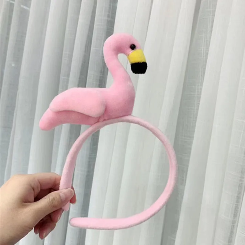 pink Для женщин и девочек Симпатичные Фламинго с головными повязками ручной работы с бархатным рисунком в виде животных, повязки для волос вечерние женские аксессуары для волос забавные Косплэй головные уборы розовый - Цвет: pink