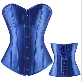 

Overbust Satin Corsets Waist Trainer Underbust Waist Cincher Waisttrainer Lace Up Sexy Top Corsets Blue For Women Plus Size 6XL