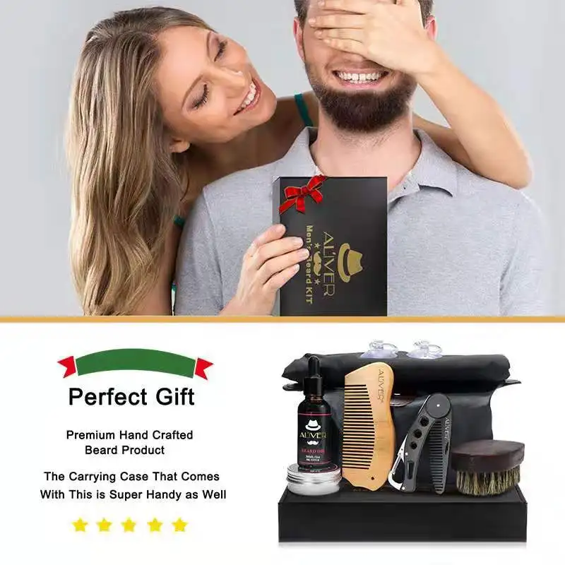 7 pcs/set Beard Care Modeling Tool Set Apron Bib Knife Brush Beard Care Suit And Shaping With Scissors As Gift