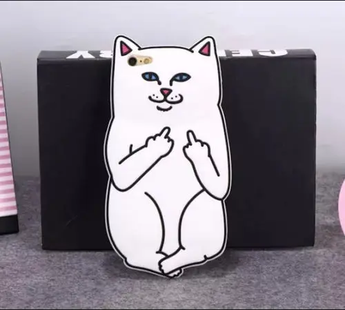 White mid-finger Cat Для iPhone 5, 5S, 5C, SE, 6, 6s, 7, 8 Plus, X, XS, XR, XS Max, 3D, милый детский чехол для мобильного телефона с мультяшными животными, мягкий силиконовый чехол-накладка - Цвет: White mid-finger Cat