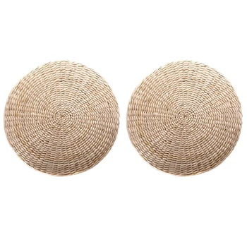 

2 Pack Chair Seat Mat Grass Cushion Pad Beige Handmade Round Straw Weave Pillow Floor Mat Yoga Zen Home Garden Outdoor Patio Dec